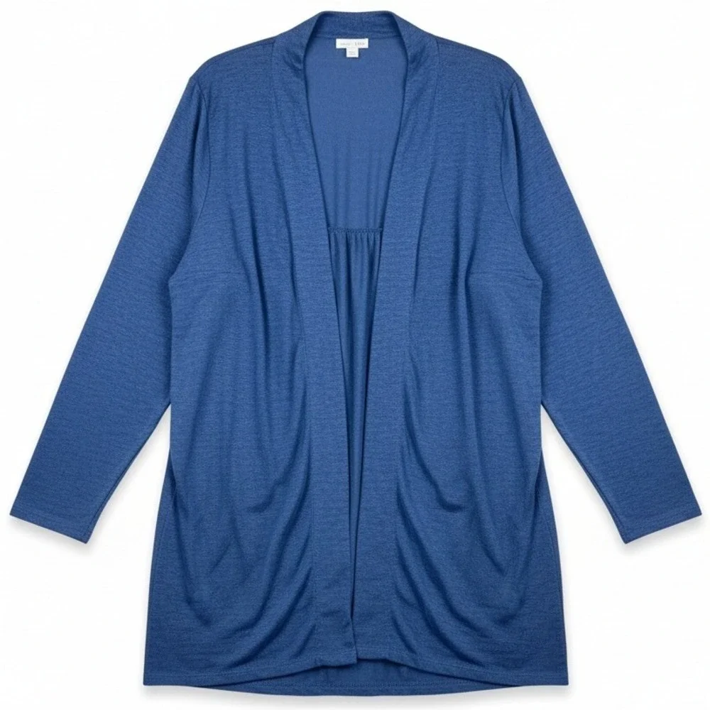 J Jill Cardigan Sweater‎ Large Love Linen Blue 100% Linen Open Front Long Sleeve